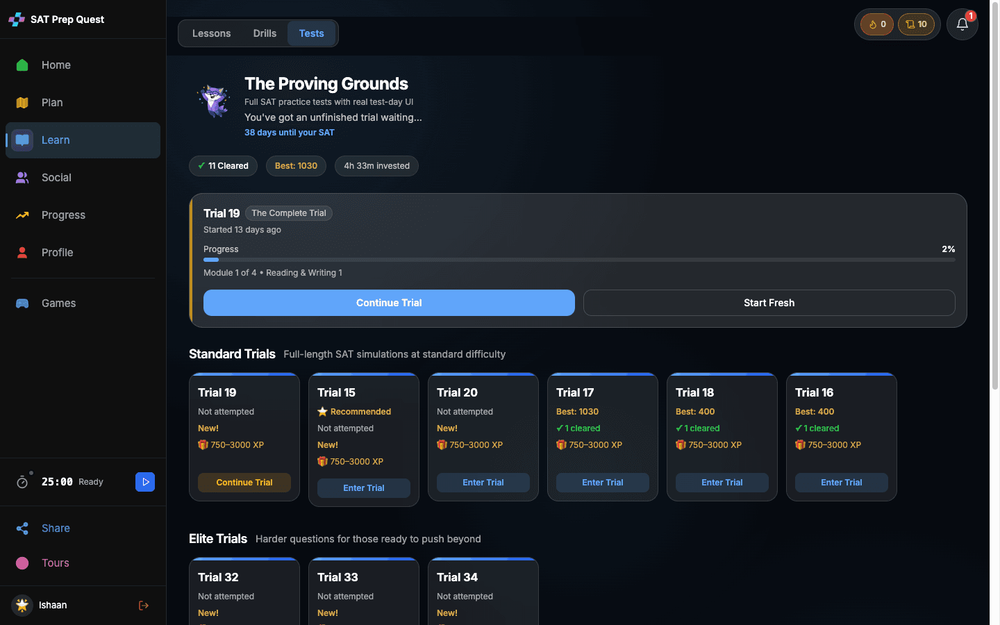 Tutor dashboard with student group management and progress tracking