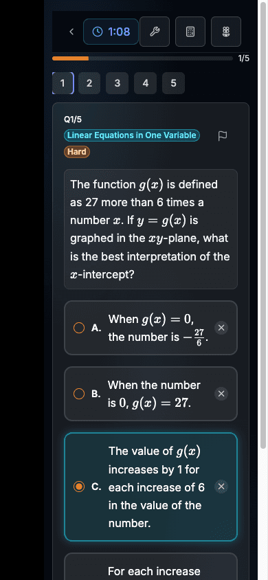 SAT Prep Quest mobile app drill interface